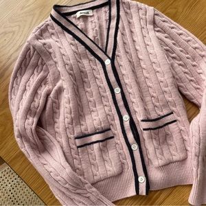dowell blush pink cable knit cardigan